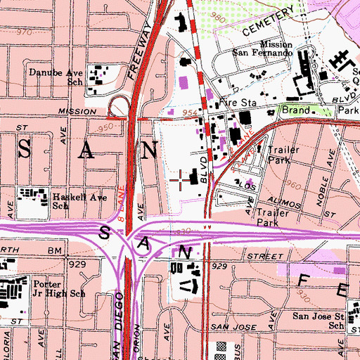 Topographic Map of Mission Hills Post Office, CA