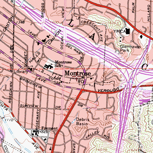 Topographic Map of Montrose Post Office, CA