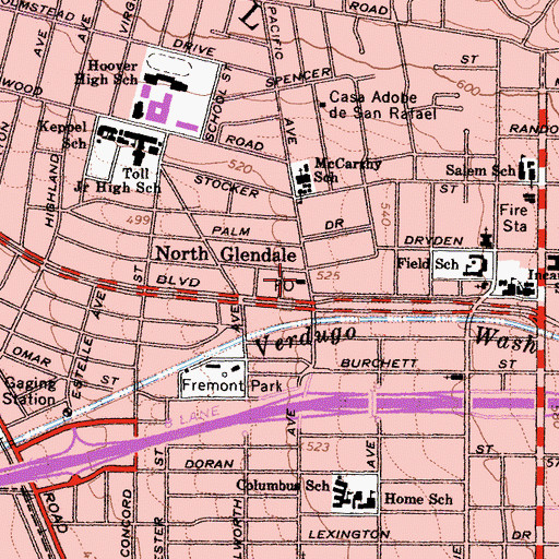 Topographic Map of North Glendale Post Office, CA