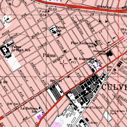 Topographic Map of Palms Post Office, CA