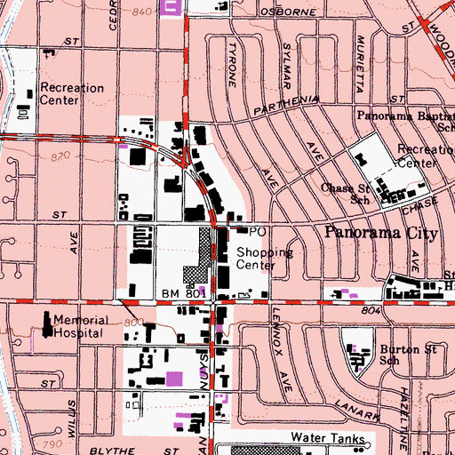 Topographic Map of Panorama City Post Office, CA