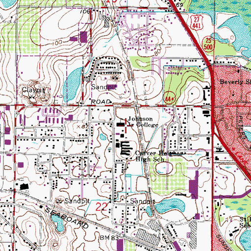 Topographic Map of Carver Middle School, FL