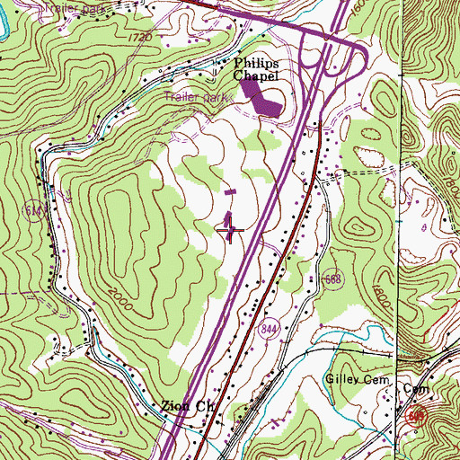 Topographic Map of Godwin Hall, VA