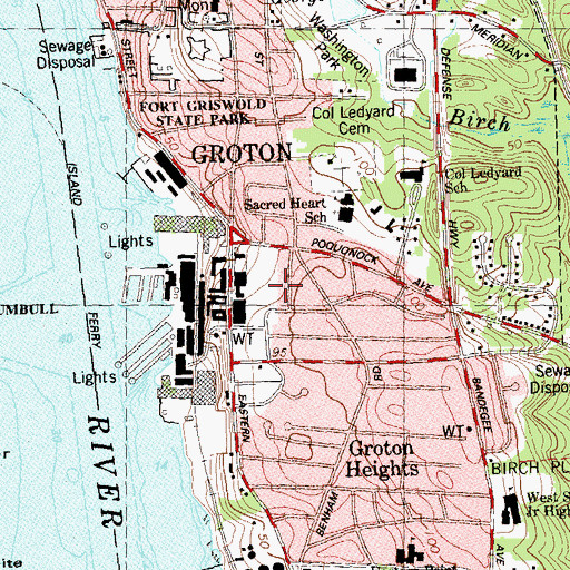 Topographic Map of Ledyard School, CT