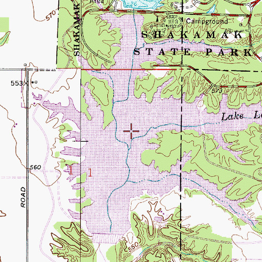 Topographic Map of Lake Kickapoo, IN