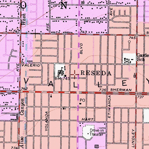 Topographic Map of Reseda Post Office, CA