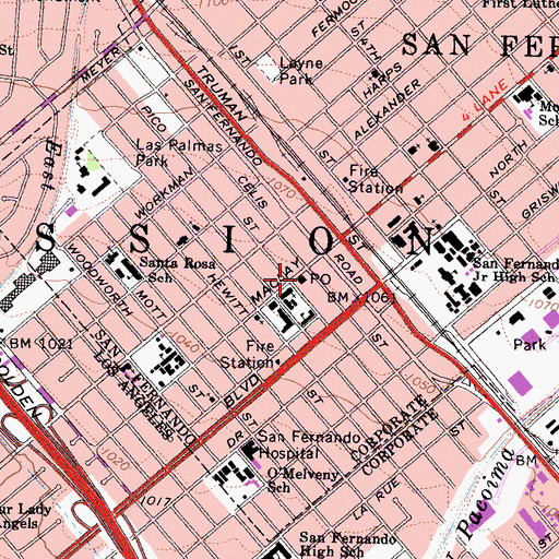 Topographic Map of San Fernando Post Office, CA
