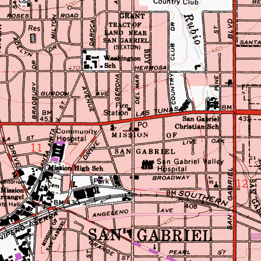 Topographic Map of San Gabriel Post Office, CA