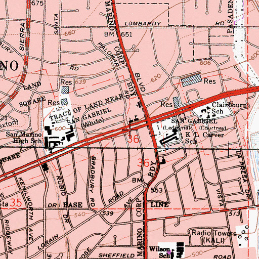 Topographic Map of San Marino Post Office, CA