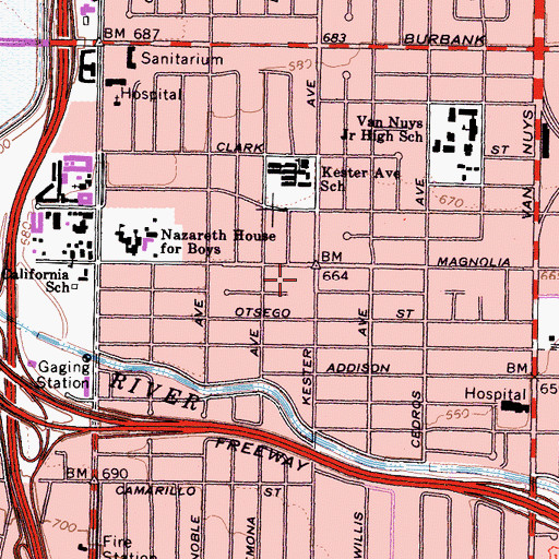 Topographic Map of Sherman Oaks Post Office, CA