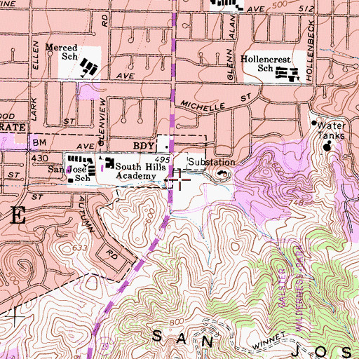 Topographic Map of South Hill Post Office, CA