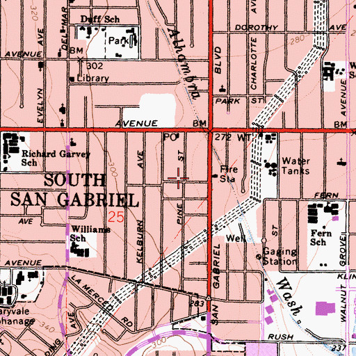 Topographic Map of South San Gabriel Post Office, CA
