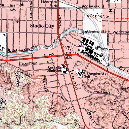 Topographic Map of Studio City Post Office, CA