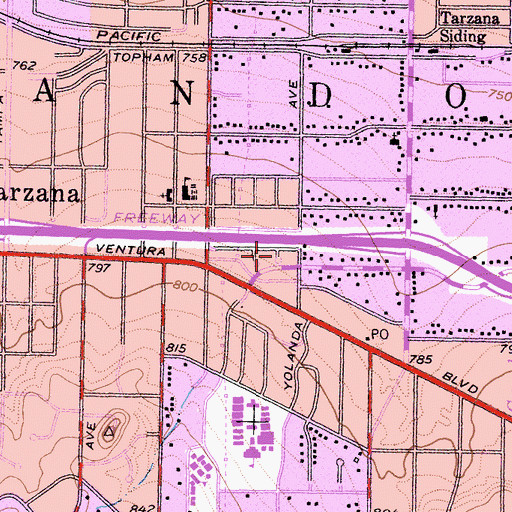 Topographic Map of Tarzana Post Office, CA
