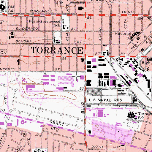 Topographic Map of Torrance Post Office, CA