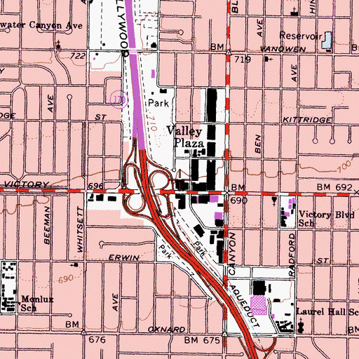 Topographic Map of Valley Plaza Post Office, CA