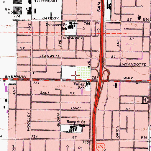 Topographic Map of Van Nuys Post Office, CA