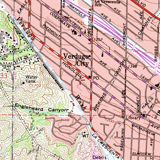 Topographic Map of Verdugo City Post Office, CA