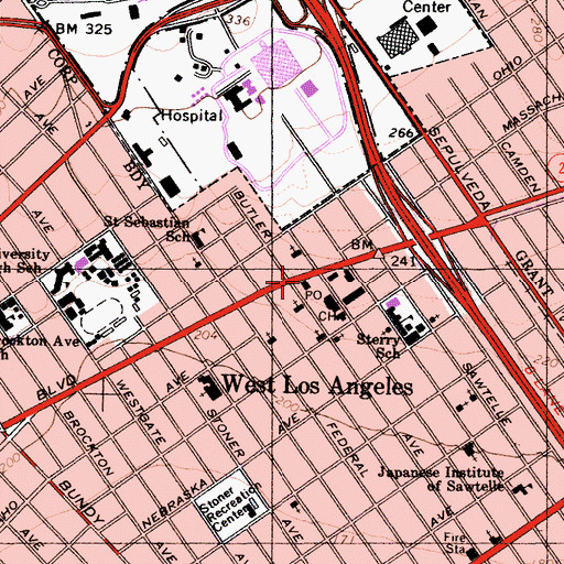 Topographic Map of West Los Angeles Finance Post Office, CA