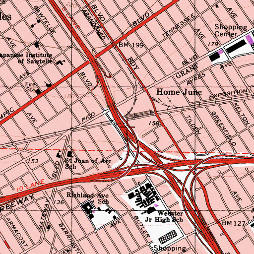 Topographic Map of Rancho Park Station Post Office, CA