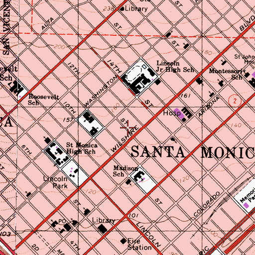 Topographic Map of Will Rogers Post Office, CA