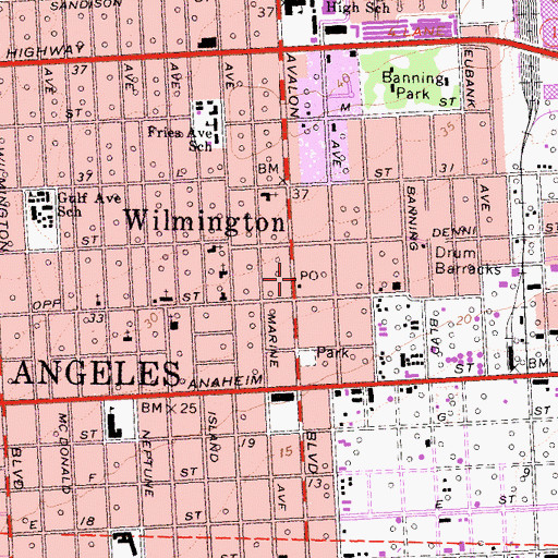 Topographic Map of Wilmington Post Office, CA