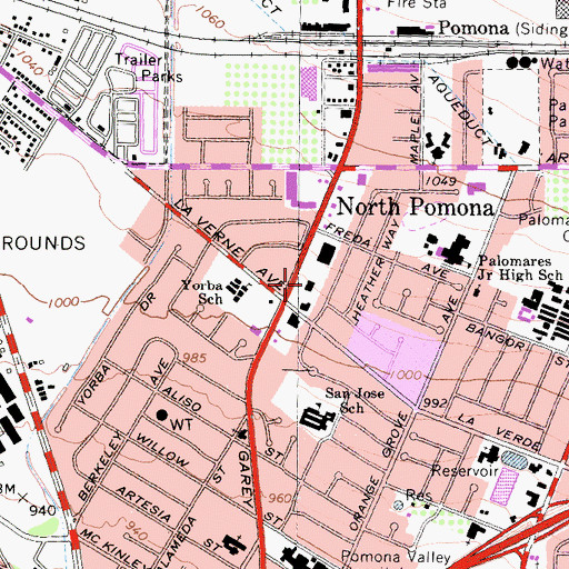 Topographic Map of Yorba Station Pomona Post Office, CA