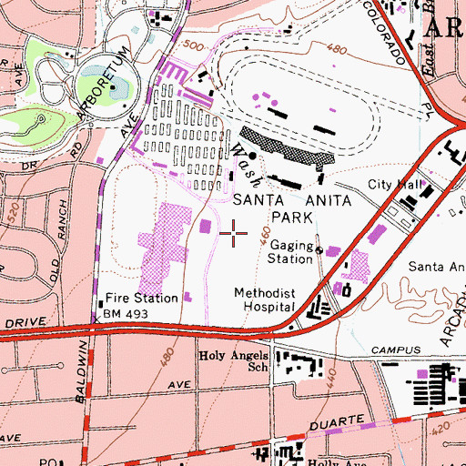 Topographic Map of Camp Santa Anita (historical), CA