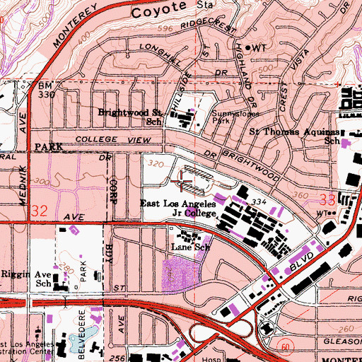 Topographic Map of Weingart Stadium, CA