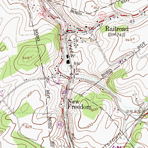 Topographic Map of Old Mill Creek, PA