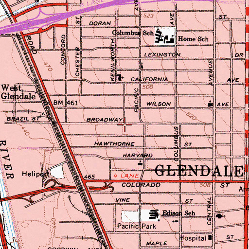 Topographic Map of Immanuel Baptist Church, CA