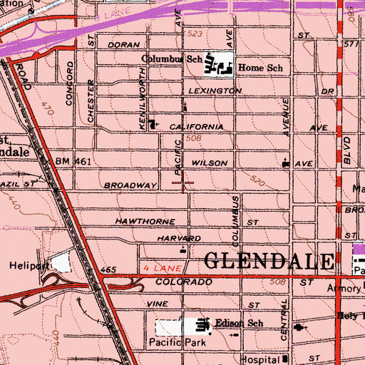 Topographic Map of Cal Haven Convalescent Hospital, CA