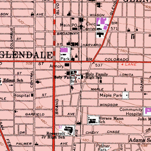 Topographic Map of Holy Family Girls High School, CA