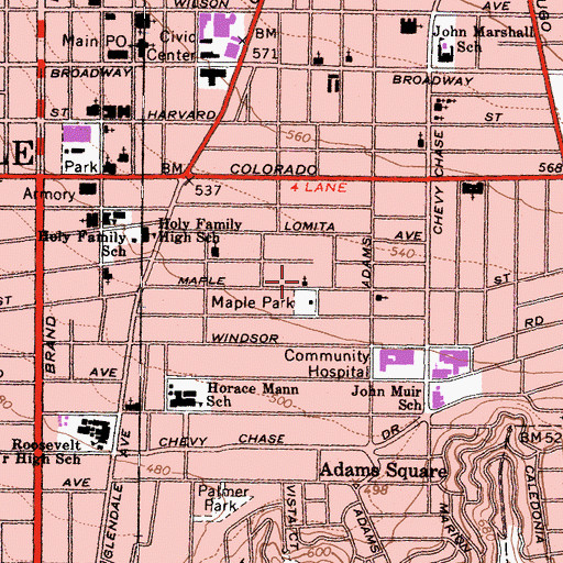 Topographic Map of Parkview Christian Church, CA