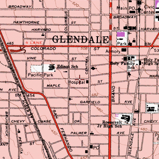 Topographic Map of Riverdale Convalescent Hospital, CA