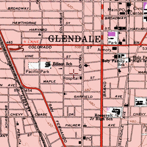 Topographic Map of Chandler Convalescent Hospital, CA