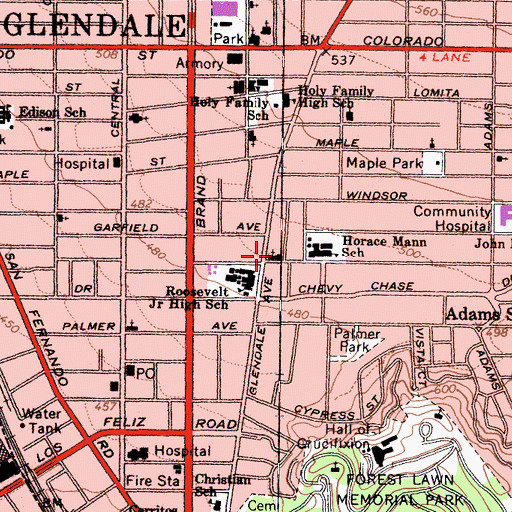 Topographic Map of First Church of the Nazarene, CA