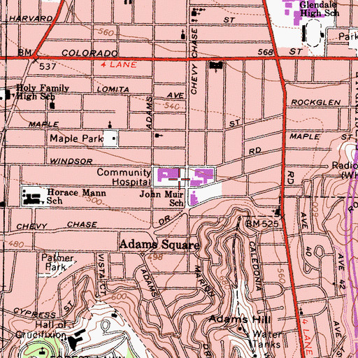 Topographic Map of Chevy Chase Baptist Church, CA