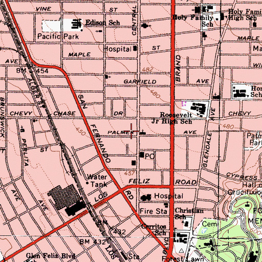 Topographic Map of Central Methodist Church, CA