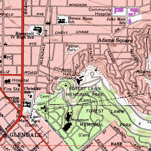 Topographic Map of Forest Lawn Museum, CA