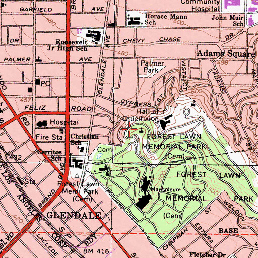 Topographic Map of Wee Kirk of the Heather, CA