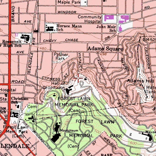 Topographic Map of Church of the Recessional, CA
