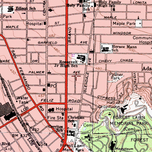 Topographic Map of Glendale Fire Department Station 22, CA