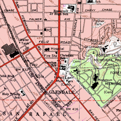 Topographic Map of Faith Center Church, CA