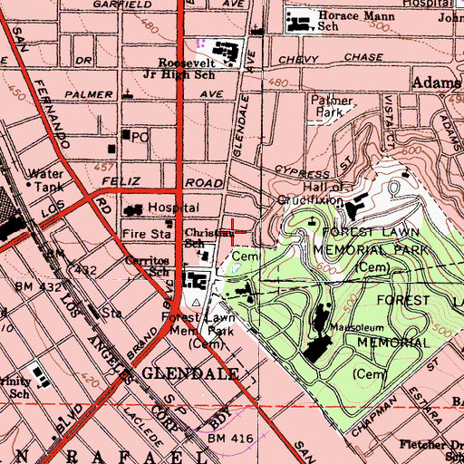 Topographic Map of Alliance Convalescent Hospital, CA