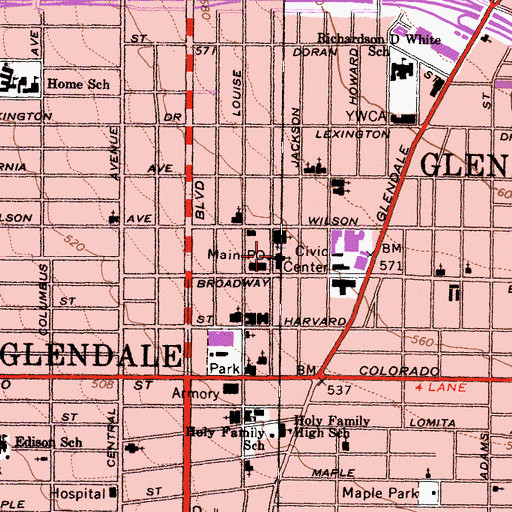 Topographic Map of First United Methodist Church, CA