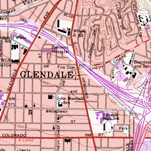 Topographic Map of Royale Oaks Convalescent Hospital, CA