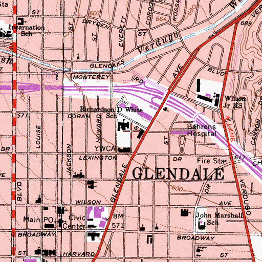 Topographic Map of Glendale Health Center, CA