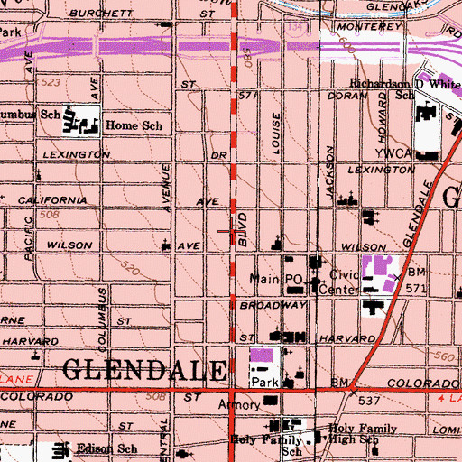 Topographic Map of Alex Theatre, CA