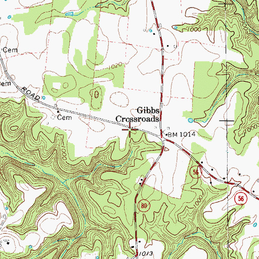 Topographic Map of Cortez Adams Cemetery, TN